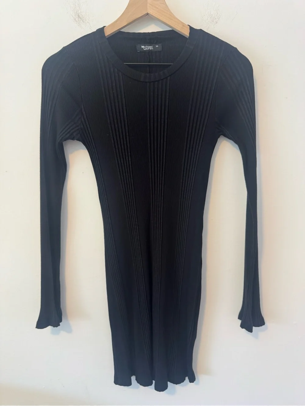 Michael Lauren Lounge Black Ribbed Long Sleeve Knit Dress XS